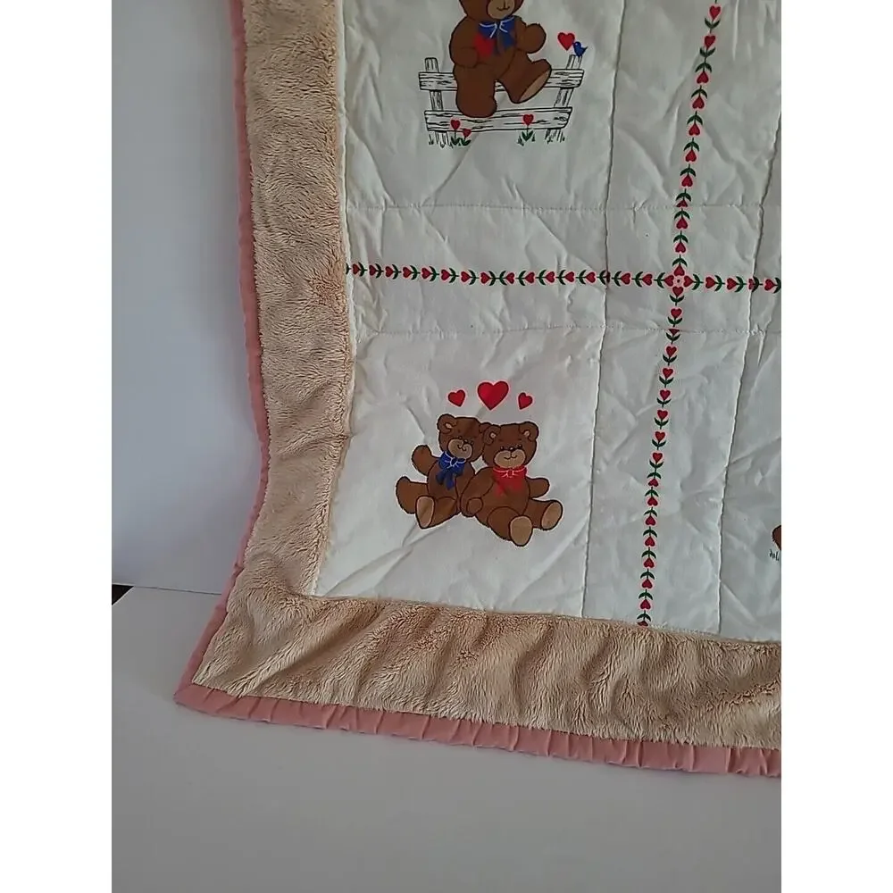 Baby Crib / Doll Luv Bears Vintage Block Quilt 20